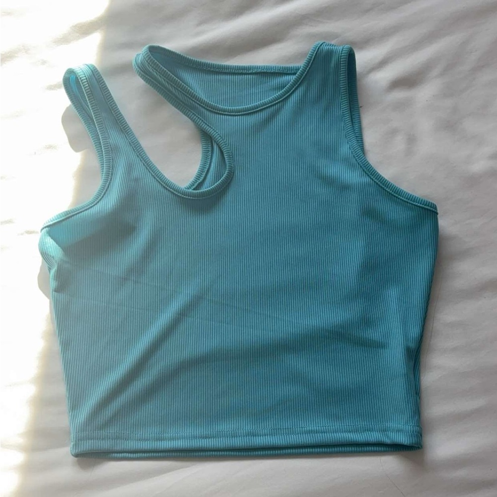 Teal Asymmetrical Crop Tank Top
